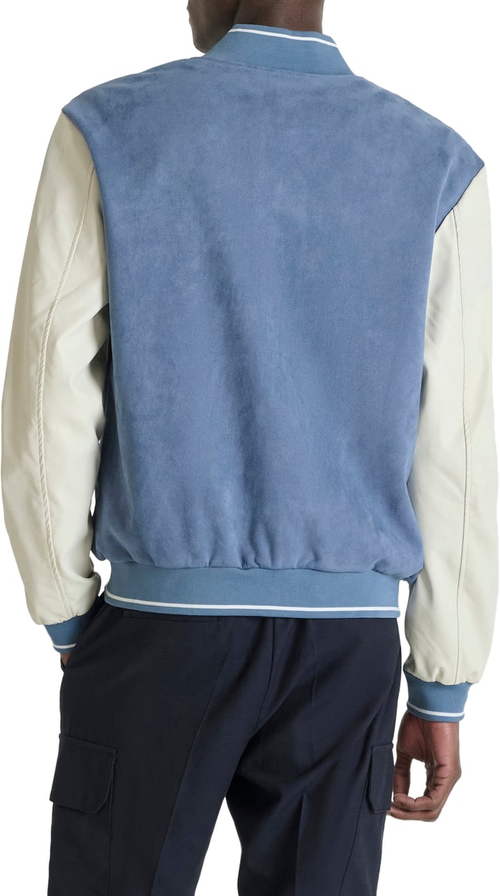 Antony Morato SWEATSHIRT REGULAR FIT IN STRETCH FAUX SUEDE WITH SLEEVES IN FAUX LEATHER AND PRINTED LOGO Blauw
