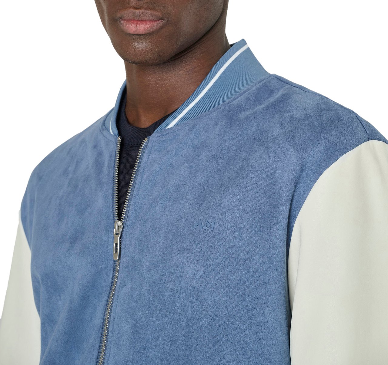 Antony Morato SWEATSHIRT REGULAR FIT IN STRETCH FAUX SUEDE WITH SLEEVES IN FAUX LEATHER AND PRINTED LOGO Blauw