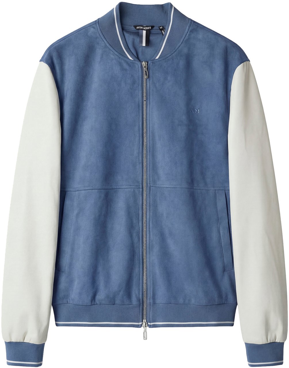 Antony Morato SWEATSHIRT REGULAR FIT IN STRETCH FAUX SUEDE WITH SLEEVES IN FAUX LEATHER AND PRINTED LOGO Blauw