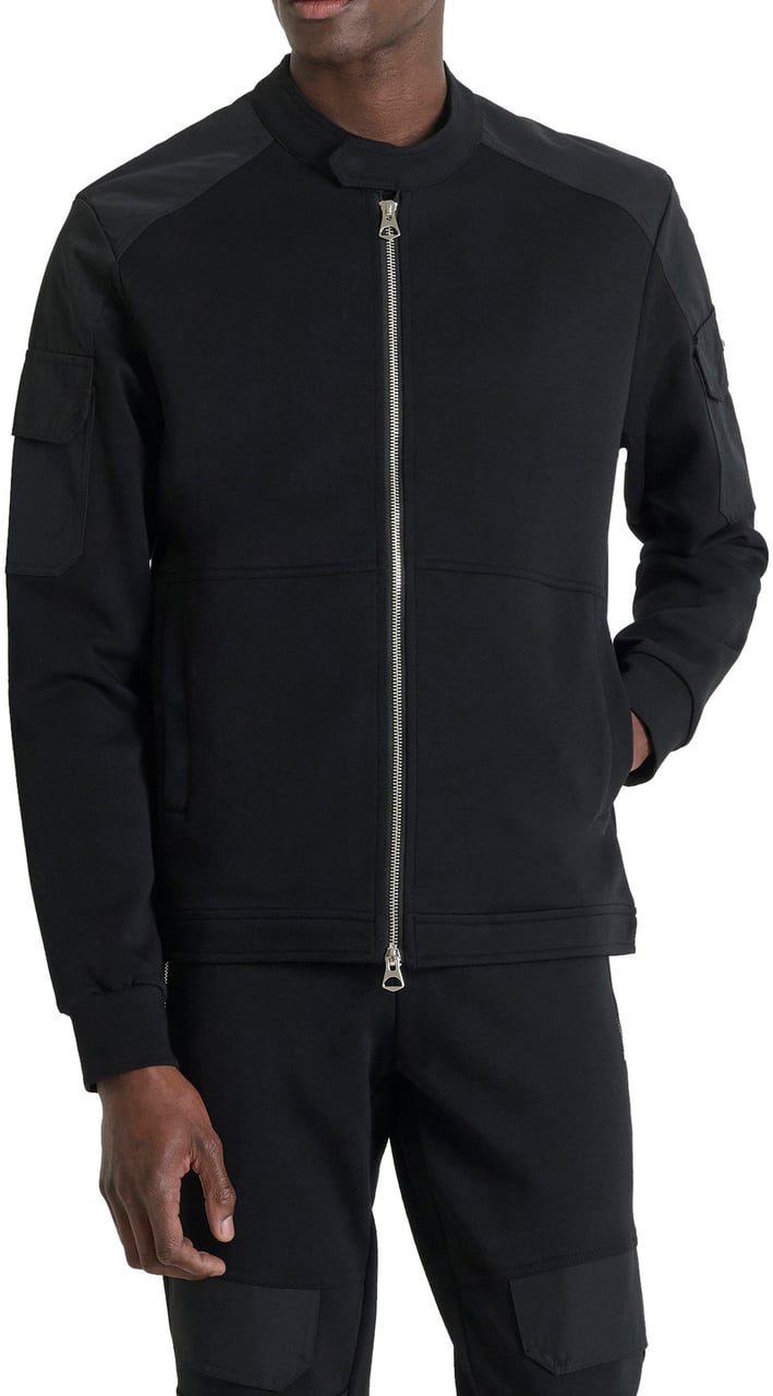 Antony Morato BOMBER SLIM FIT IN BLEND COTTON FABRIC WITH KOREAN COLLAR AND TWO METAL LAYERS PLATE ON SLEEVE Zwart