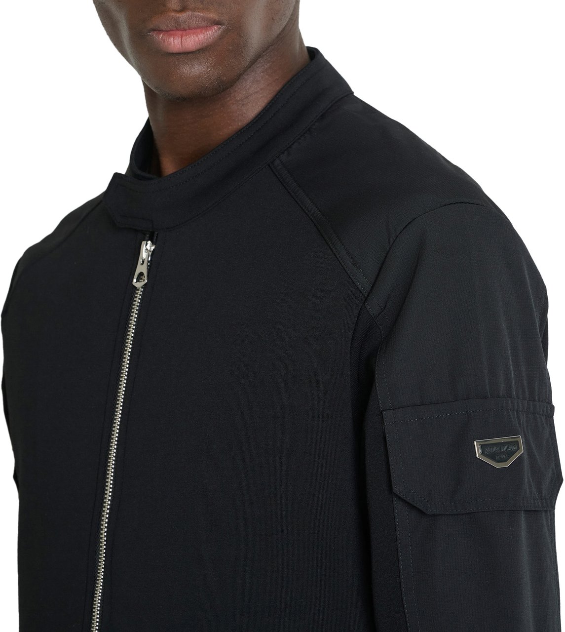 Antony Morato BOMBER SLIM FIT IN BLEND COTTON FABRIC WITH KOREAN COLLAR AND TWO METAL LAYERS PLATE ON SLEEVE Zwart