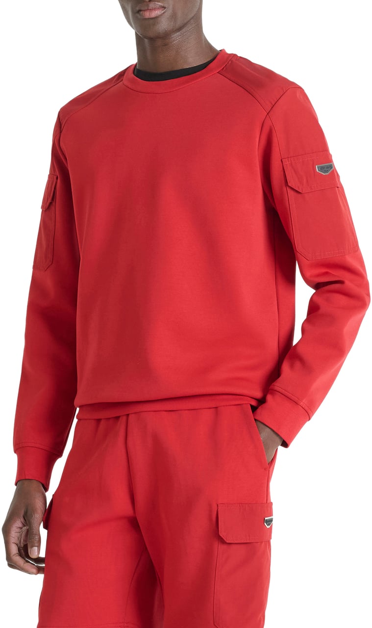 Antony Morato FLEECE REGULAR FIT ROUND NECK FABRIC WITH RUBBER METAL PLATE ON SLEEVE Rood