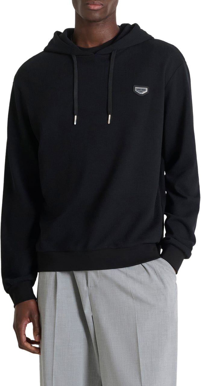 Antony Morato HOODIE RELAXED FIT IN DOBBY WITH EMBROIDERED LOGO Zwart
