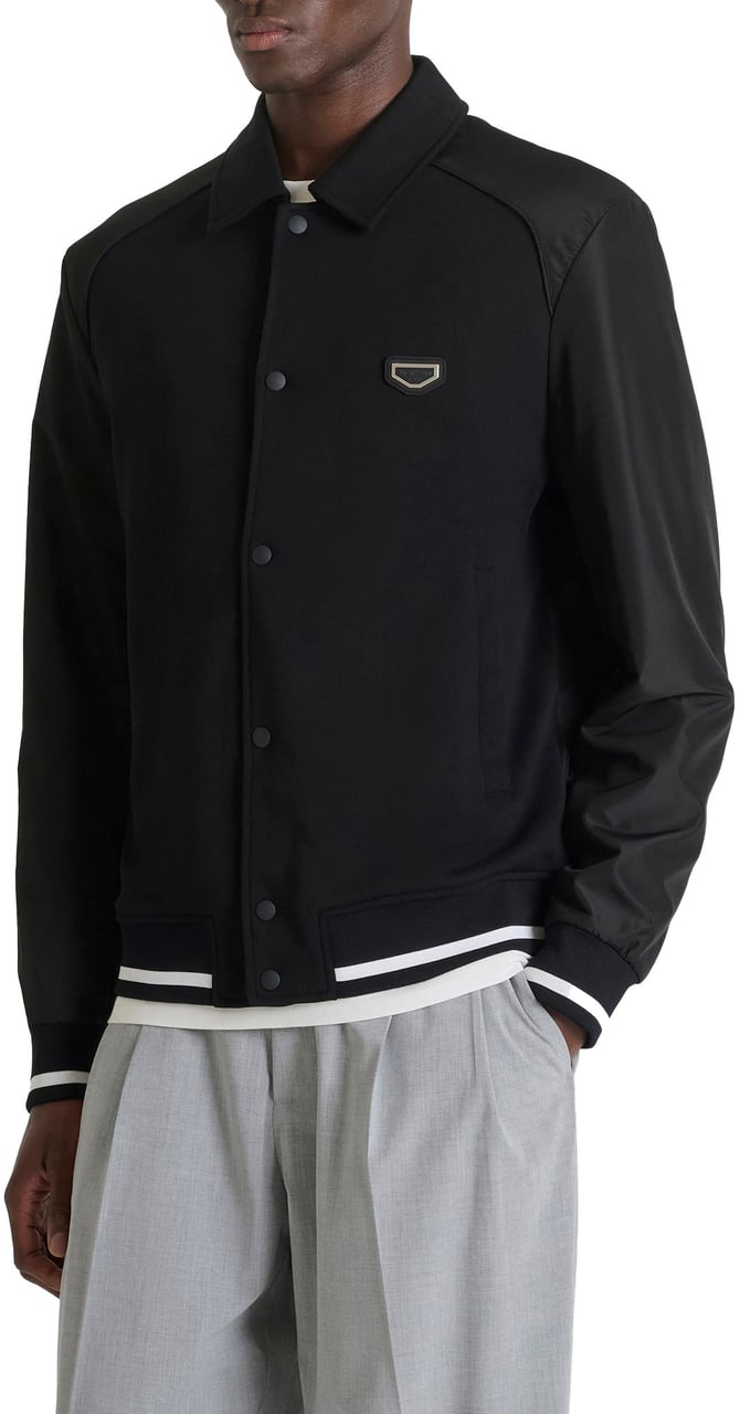 Antony Morato BOMBER FLEECE REGULAR FIT WITH FAKE LEATHER SLEEVES WITH METAL RUBBER  PLATE Zwart