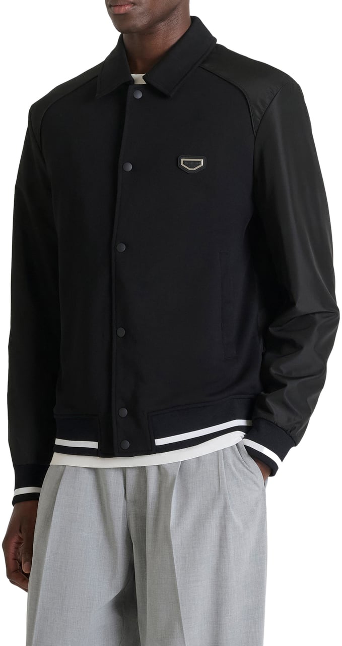 Antony Morato BOMBER FLEECE REGULAR FIT WITH FAKE LEATHER SLEEVES WITH METAL RUBBER  PLATE Zwart
