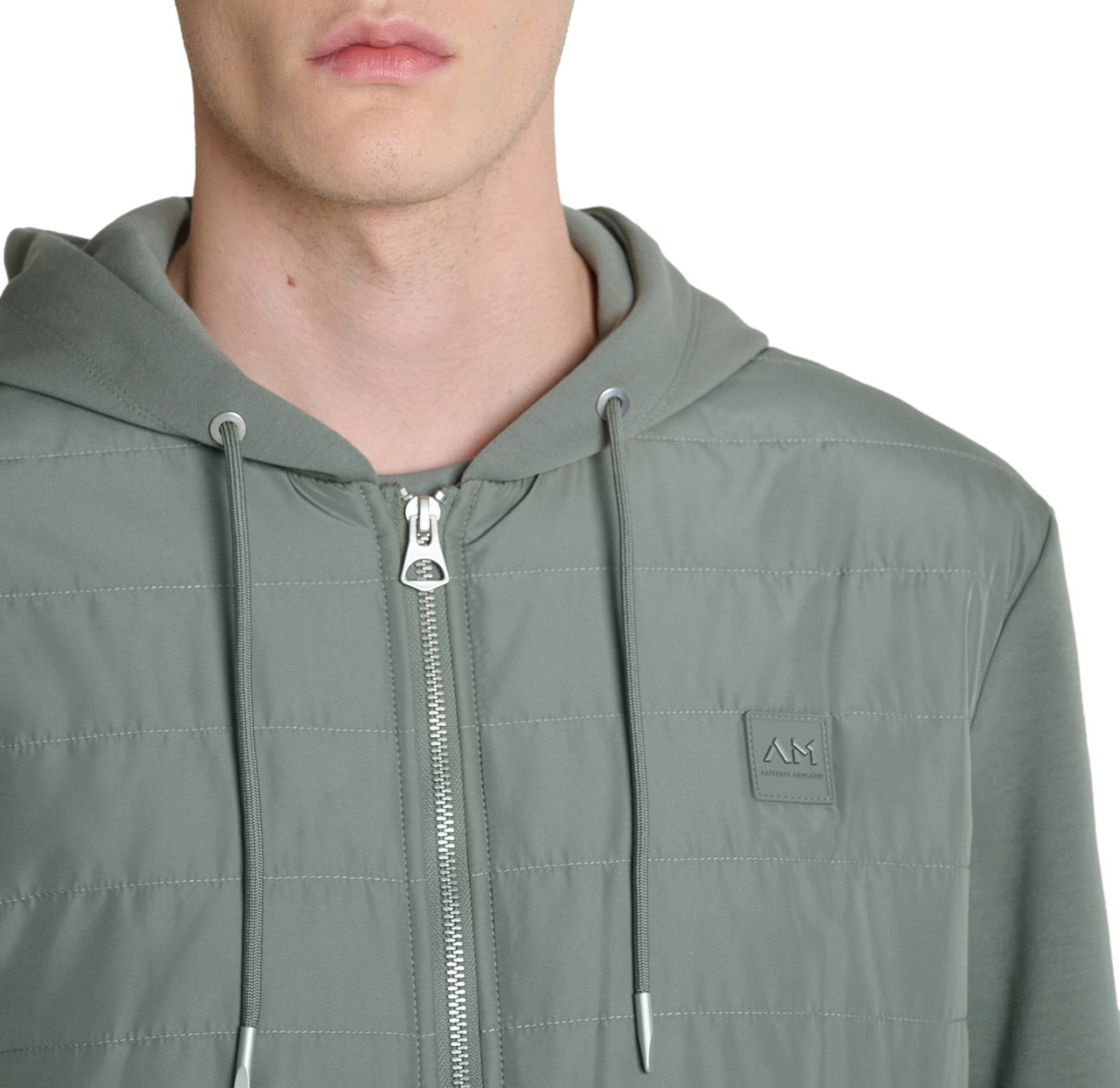 Antony Morato HOODIE REGULAR FIT WITH ZIP AND LIGHT PADDING CONTRAST BODY WITH LOGO PATCH Groen