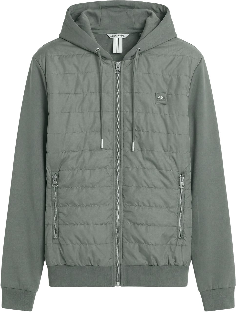 Antony Morato HOODIE REGULAR FIT WITH ZIP AND LIGHT PADDING CONTRAST BODY WITH LOGO PATCH Groen