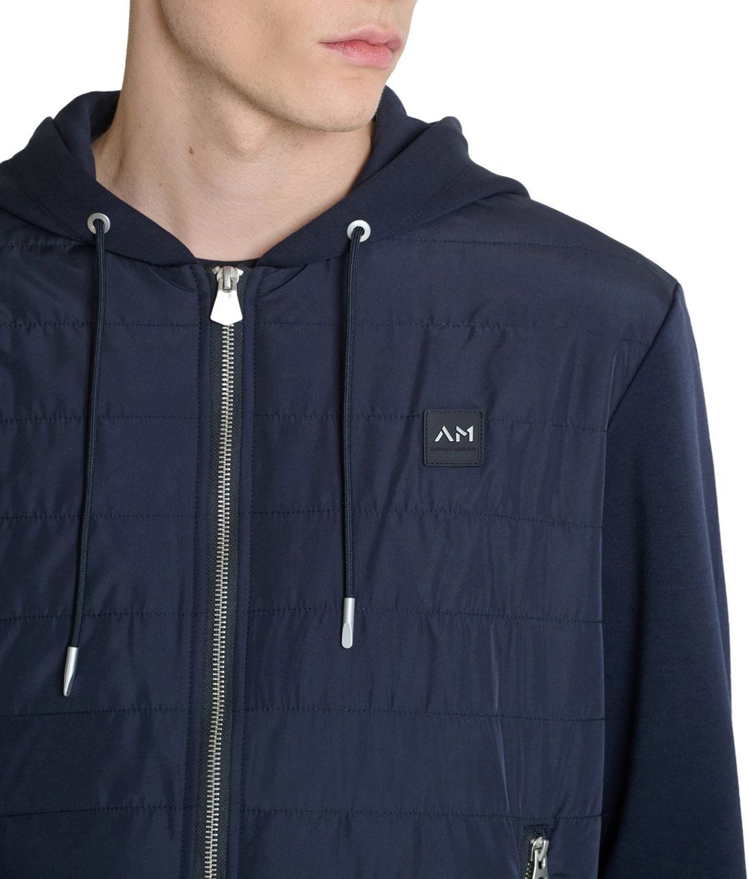 Antony Morato HOODIE REGULAR FIT WITH ZIP AND LIGHT PADDING CONTRAST BODY WITH LOGO PATCH Blauw