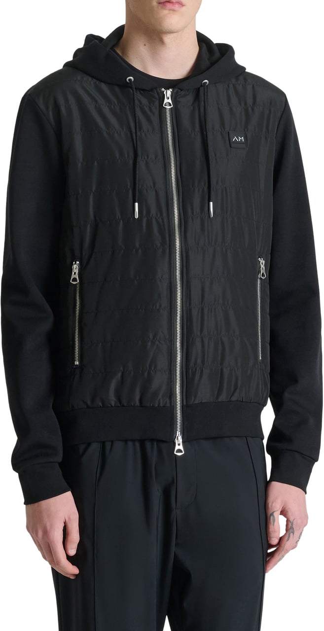 Antony Morato HOODIE REGULAR FIT WITH ZIP AND LIGHT PADDING CONTRAST BODY WITH LOGO PATCH Zwart