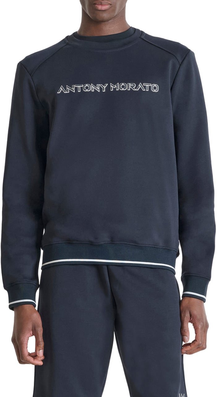 Antony Morato FLEECE REGULAR FIT IN INTRLOCK AND BICOLOR LAYERS LOGO PRINT Blauw