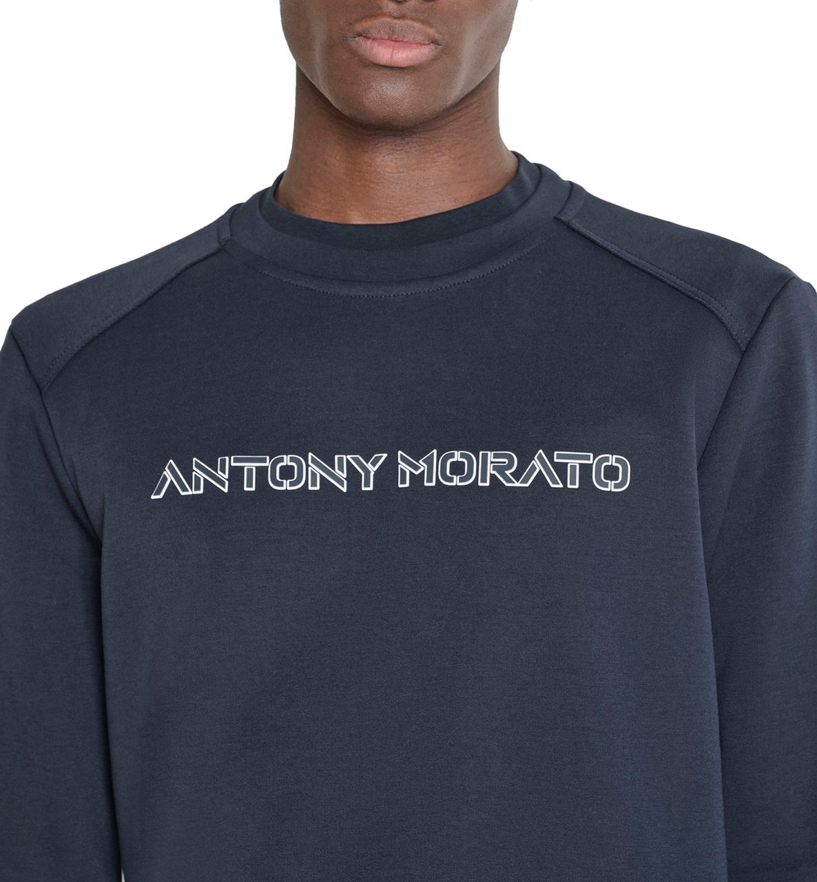 Antony Morato FLEECE REGULAR FIT IN INTRLOCK AND BICOLOR LAYERS LOGO PRINT Blauw