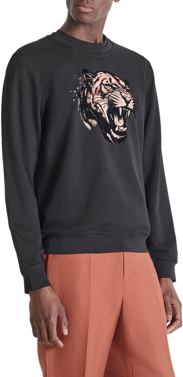 Antony Morato SWEATSHIRT REGULAR FIT IN SUSTAINABLE WITH TIGER PRINT Zwart