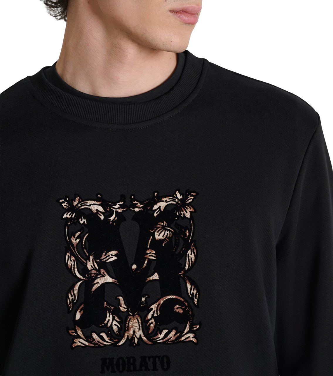 Antony Morato SWEATSHIRT REGULAR FIT EARLY IN INTERLOCK COTTON BLEND FABRIC WITH FOAM LOGO PRINT Zwart