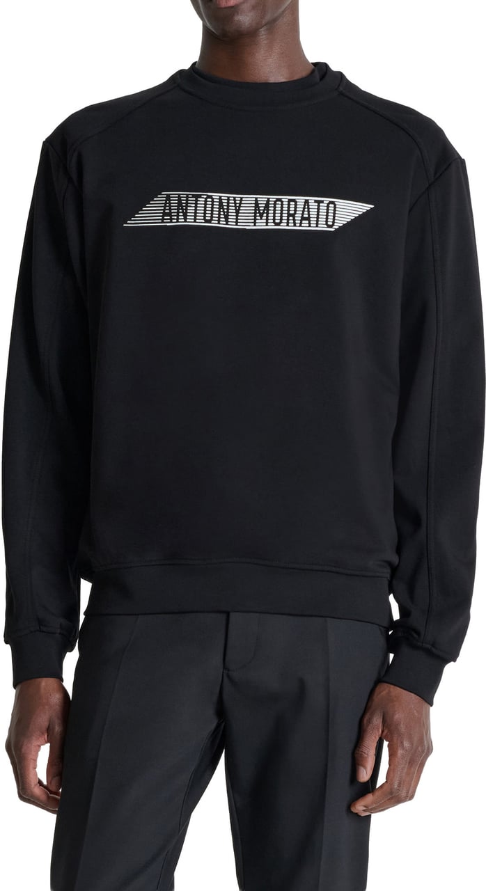 Antony Morato SWEATSHIRT RELAXED FIT IN SUSTAINABLE COTTON BLEND FABRIC WITH RUBBER FLOCK PRINT ON FRONT AND BACK Zwart