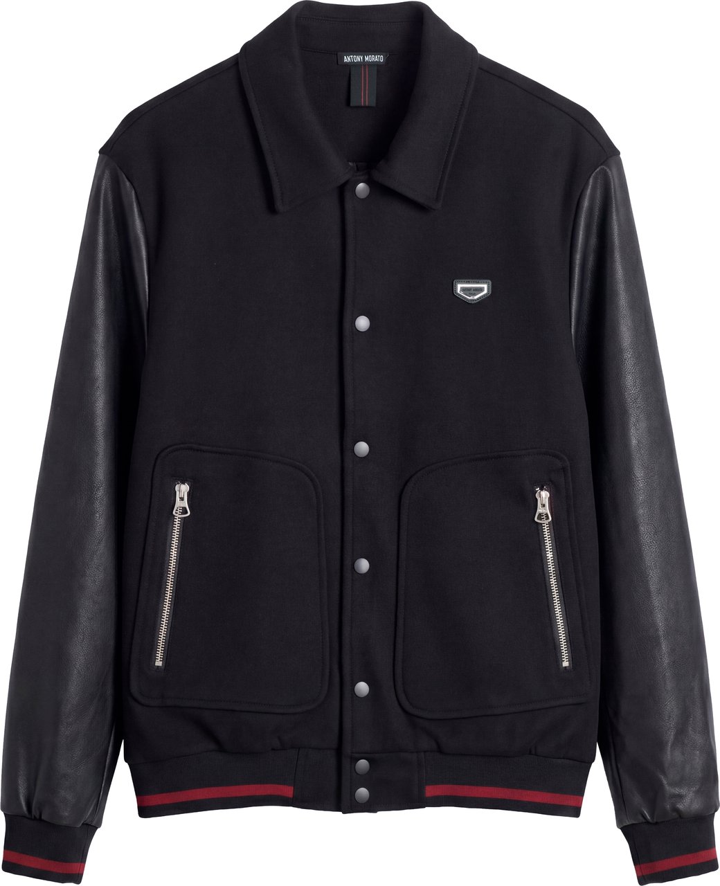 Antony Morato BOMBER FLEECE REGULAR FIT IN BLEND COTTON WITH SILICONE AND METAL LOGO PATCH ON BACK SHOULDER Zwart