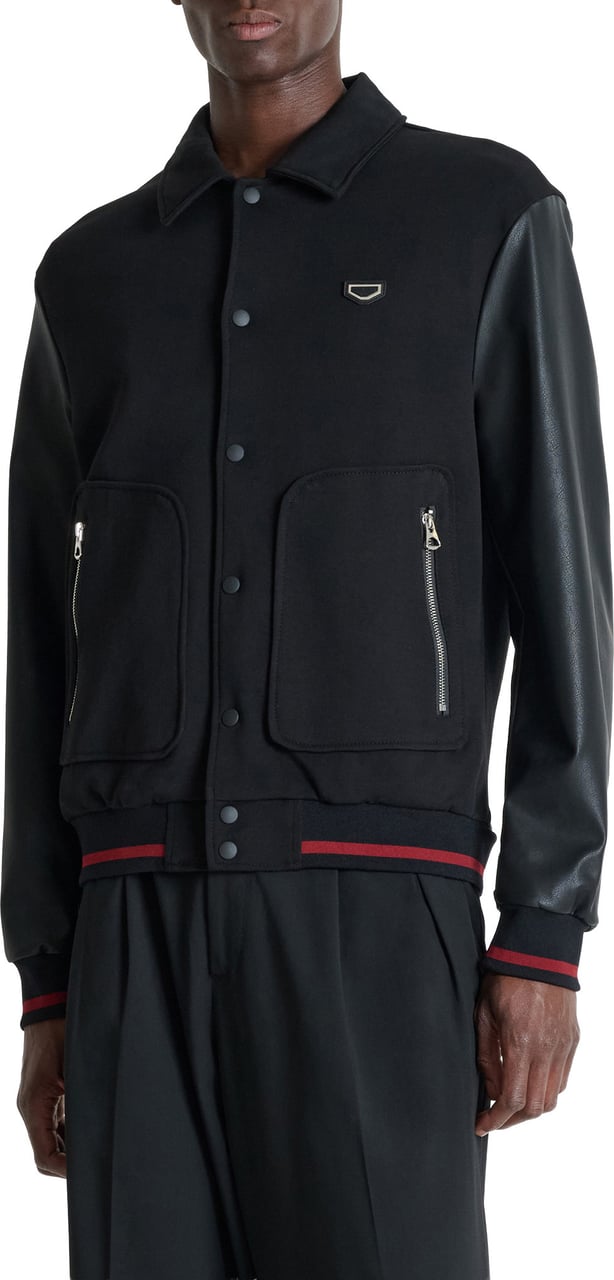 Antony Morato BOMBER FLEECE REGULAR FIT IN BLEND COTTON WITH SILICONE AND METAL LOGO PATCH ON BACK SHOULDER Zwart