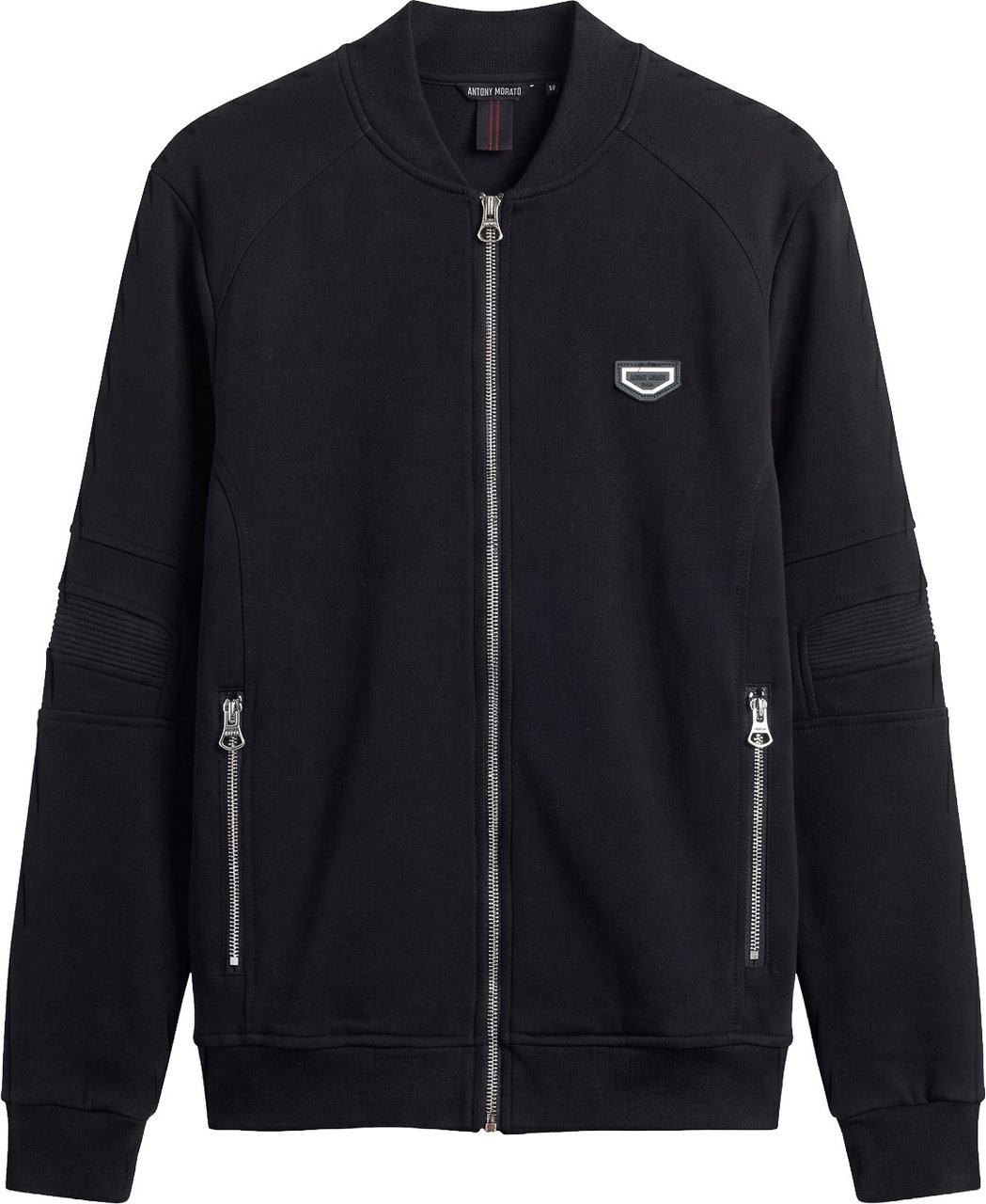 Antony Morato FLEECE JACKET REGULAR FIT INTERLOCK FABRIC WITH METAL PLATE ON HEART Zwart