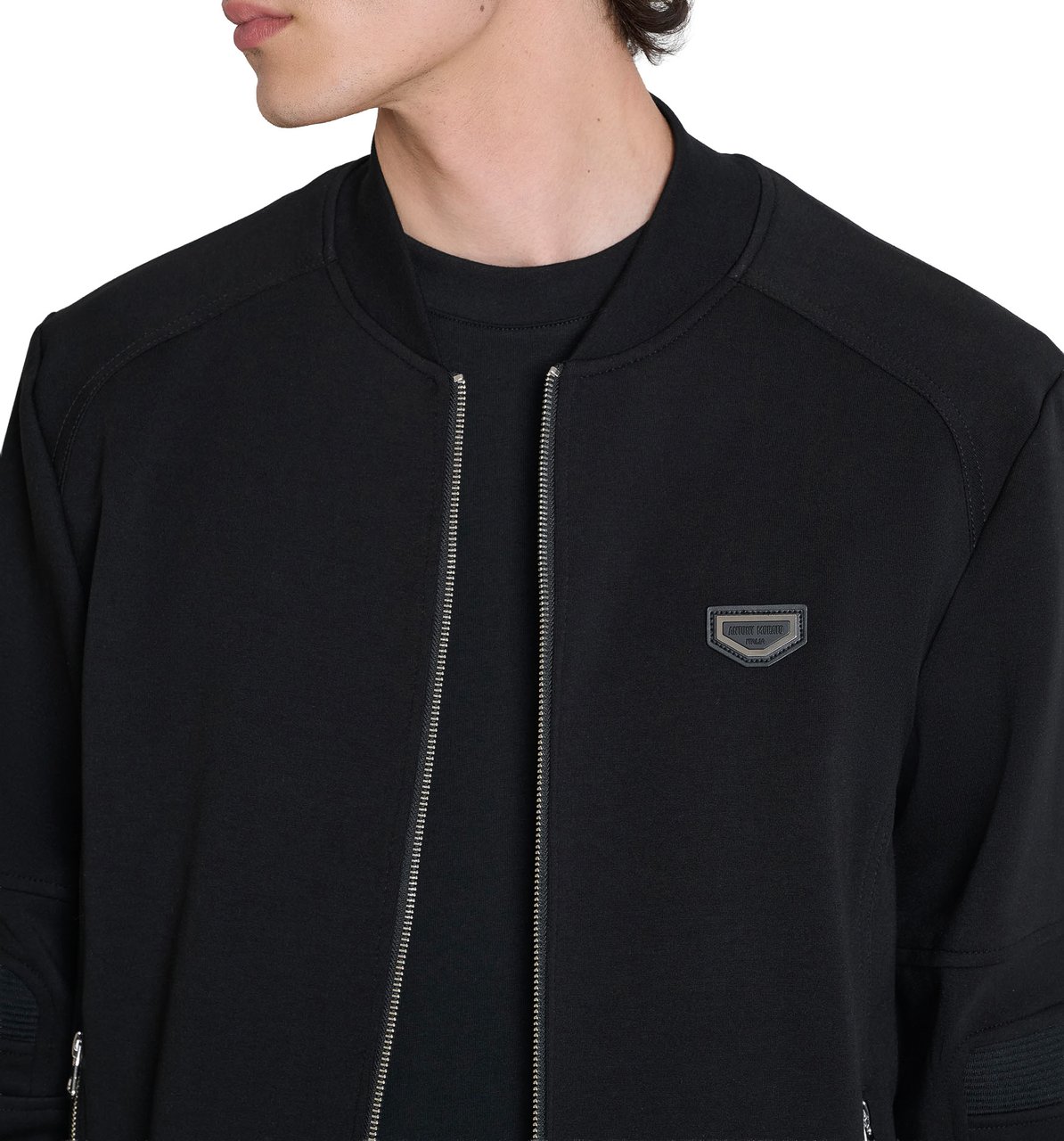 Antony Morato FLEECE JACKET REGULAR FIT INTERLOCK FABRIC WITH METAL PLATE ON HEART Zwart