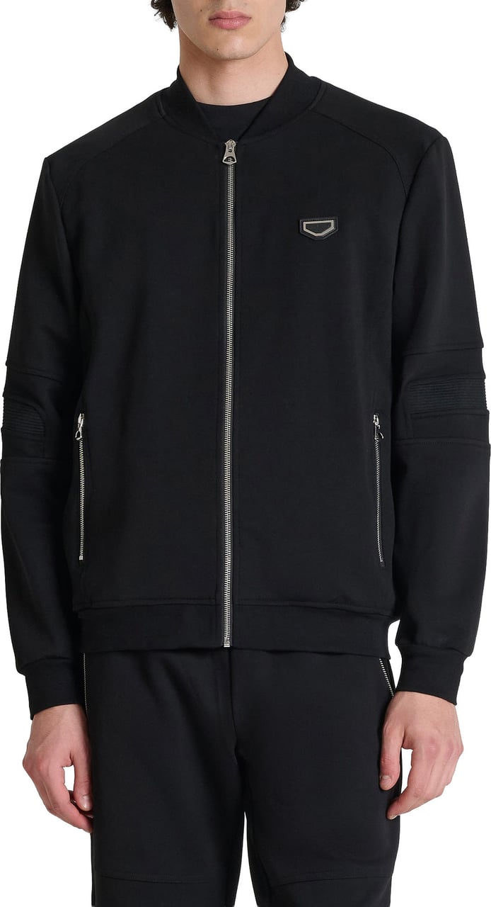 Antony Morato FLEECE JACKET REGULAR FIT INTERLOCK FABRIC WITH METAL PLATE ON HEART Zwart