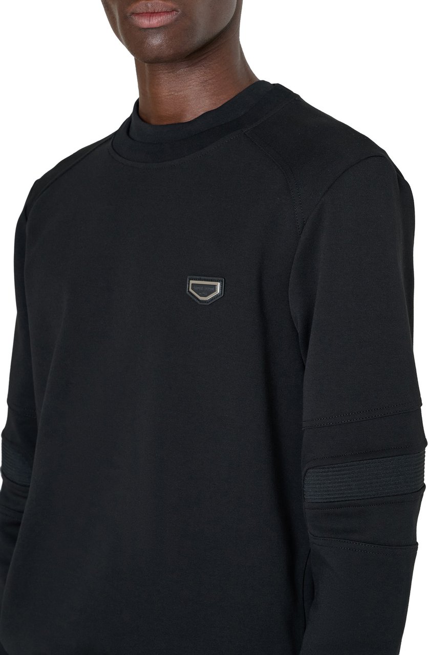 Antony Morato FLEECE REGULAR FIT INTERLOCK FABRIC WITH RIB ON SLEEVES AND METAL PLATE ON CHEST Zwart