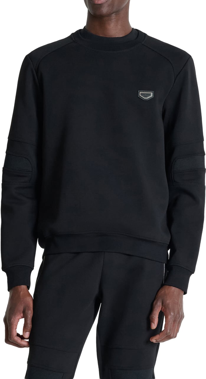 Antony Morato FLEECE REGULAR FIT INTERLOCK FABRIC WITH RIB ON SLEEVES AND METAL PLATE ON CHEST Zwart