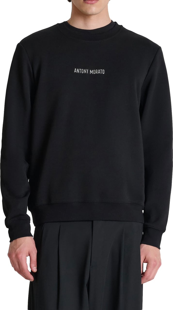 Antony Morato SWEATSHIRT REGULAR FIT IN INTERLOCK COTTON BLEND FABRIC WITHSILVER LOGO PRINT Zwart