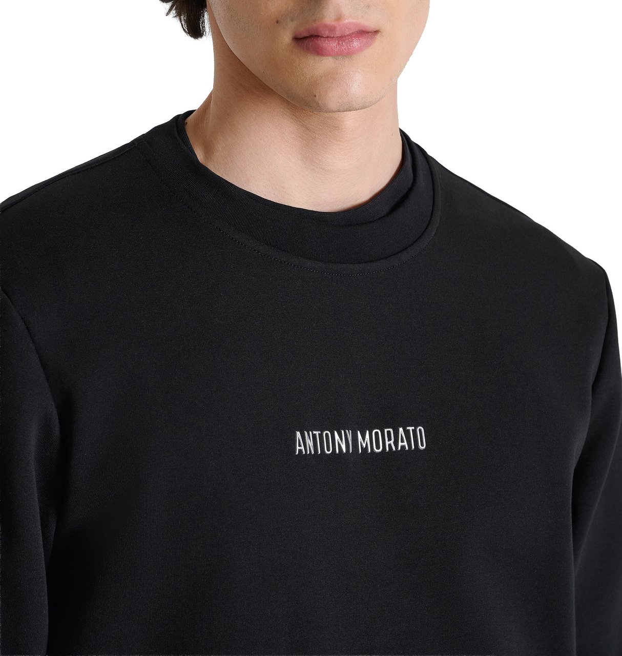 Antony Morato SWEATSHIRT REGULAR FIT IN INTERLOCK COTTON BLEND FABRIC WITHSILVER LOGO PRINT Zwart