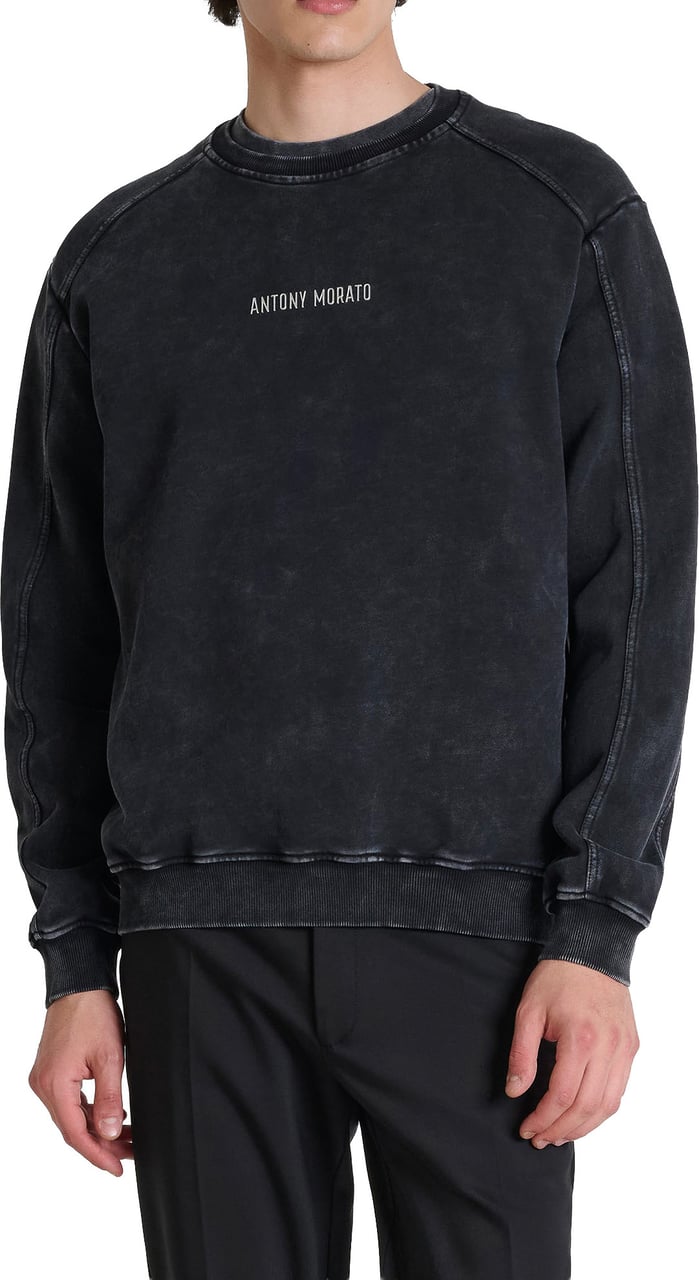 Antony Morato SWEATSHIRT RELAXED FIT WITH SILVER LOGO PRINT WITH SULPHUR DYE + STONE +SNOW WASH Grijs