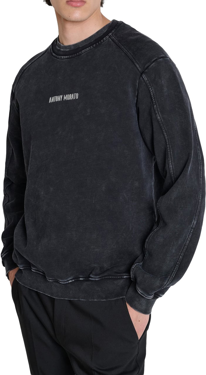 Antony Morato SWEATSHIRT RELAXED FIT WITH SILVER LOGO PRINT WITH SULPHUR DYE + STONE +SNOW WASH Grijs