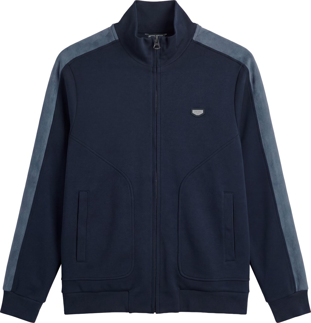 Antony Morato SWEATSHIRT SLIM FIT IN INTERLOCK COTTON BLEND WITH SUEDE STRIPES AS CONTRAST AND PLATE ON HEART Blauw