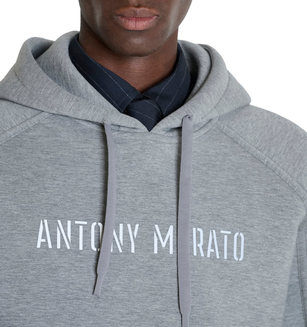 Antony Morato HOODIE BOXY FIT WITH SILVER LOGO PRINT IN SOFT FLEECE FABRIC Grijs