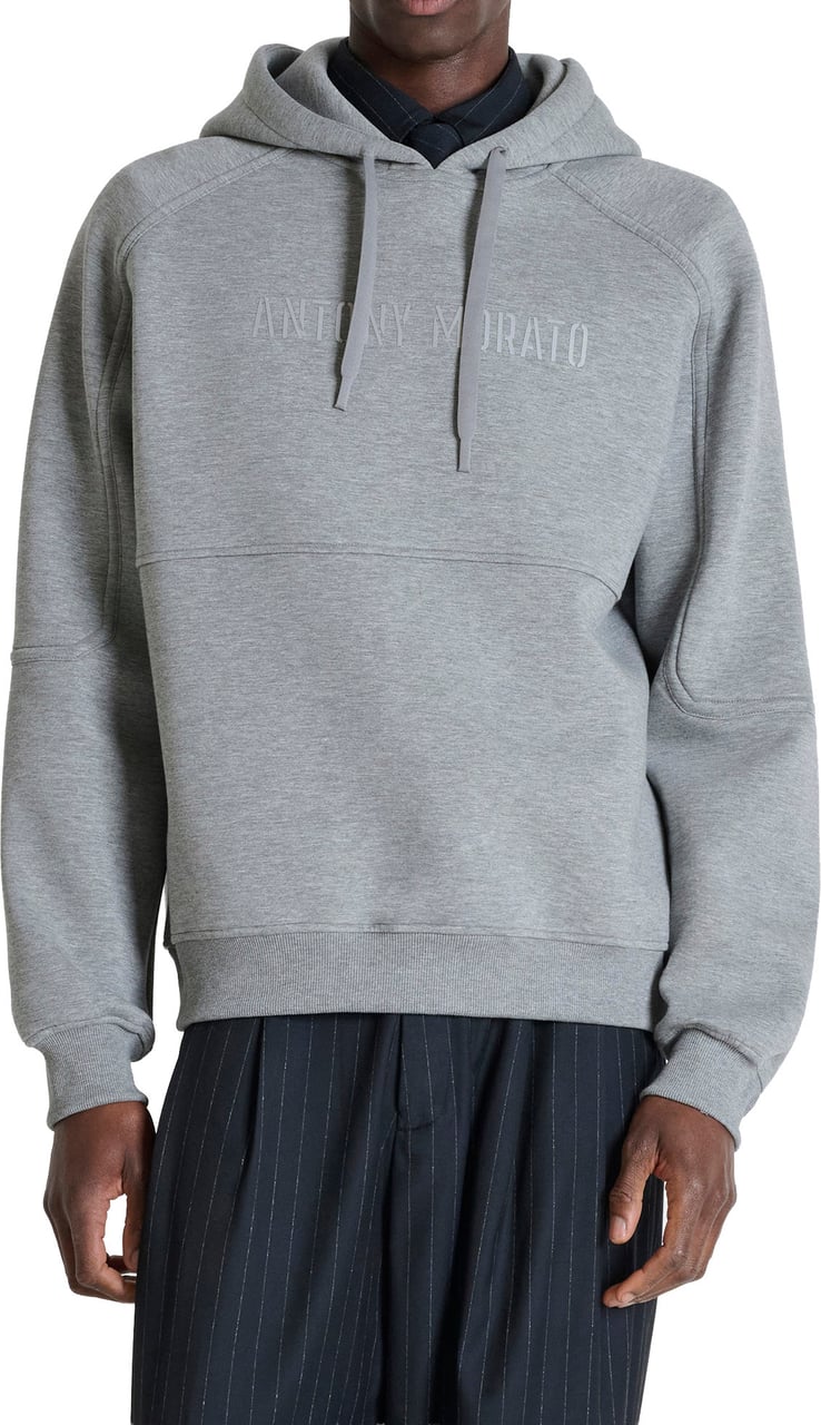 Antony Morato HOODIE BOXY FIT WITH SILVER LOGO PRINT IN SOFT FLEECE FABRIC Grijs