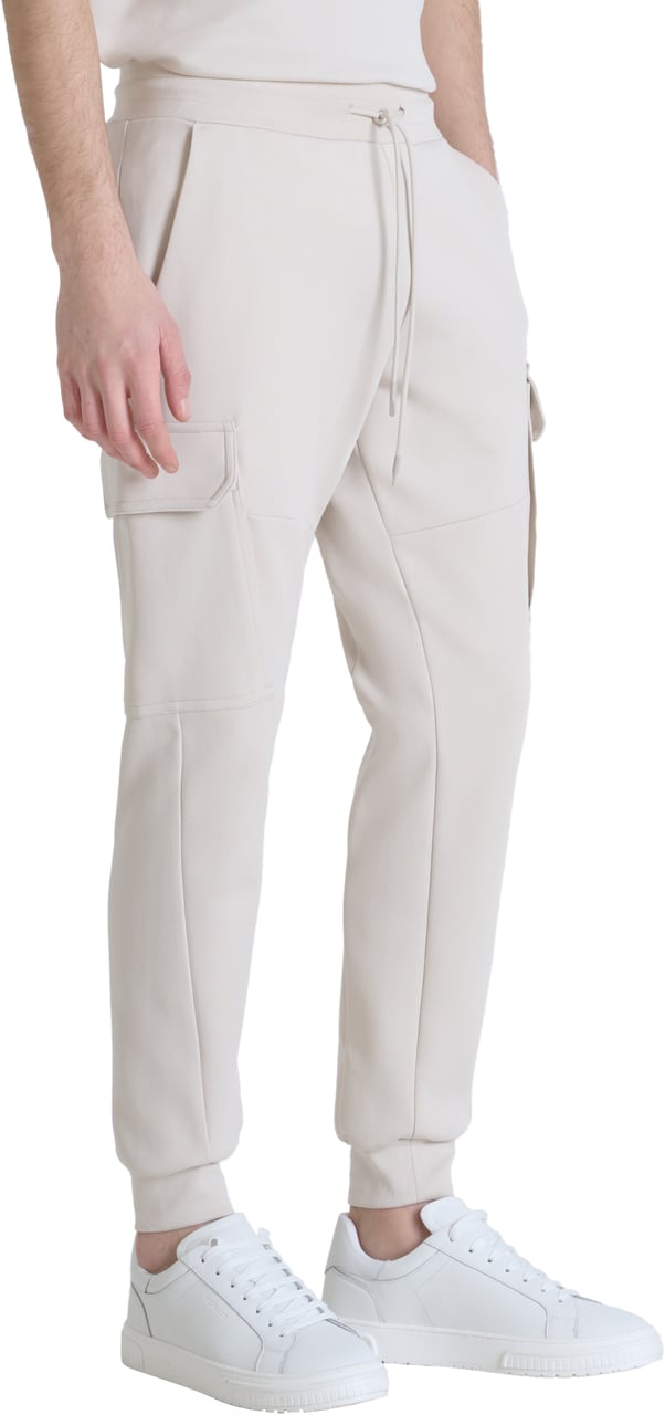 Antony Morato FLEECE TROUSERS REGULAR FIT IN INTERLOCK COTTON BLEND FABRIC WITH LOGOED RUBBER FLAG Beige