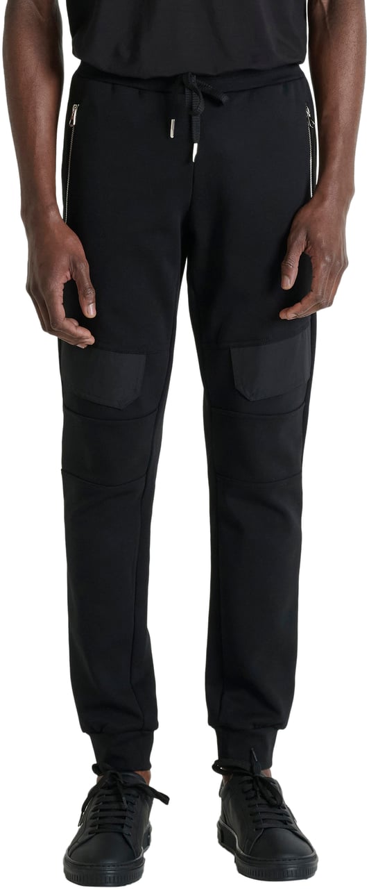 Antony Morato FLEECE TROUSERS SLIM FIT IN INTERLOCK WITH FLAPS ON LEGS AND BACK RUBBER PRINT Zwart