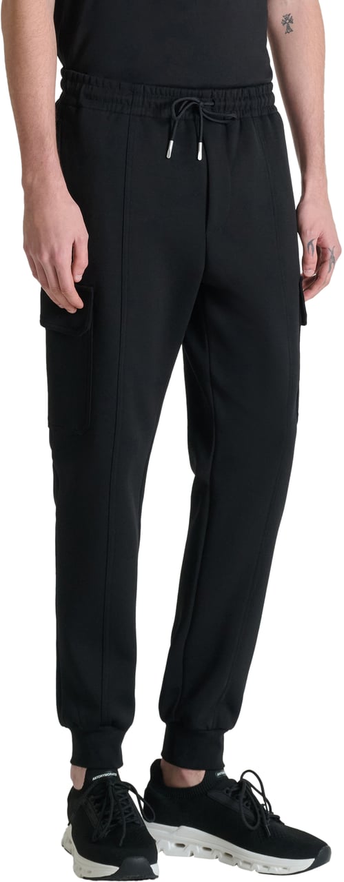 Antony Morato FLEECE TROUSERS REGULAR FIT IN INTERLOCK WITH RUBBER METAL PATCH ON POCKET Zwart