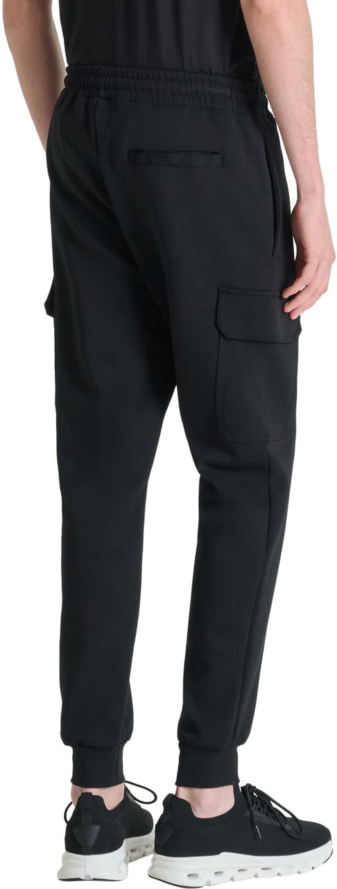 Antony Morato FLEECE TROUSERS REGULAR FIT IN INTERLOCK WITH RUBBER METAL PATCH ON POCKET Zwart
