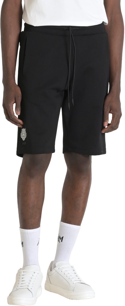 Antony Morato FLEECE SHORTS REGULAR FIT IN INTERLOCK COTTON BLEND FABRIC WITH RUBBER INJECTION LOGO PRINT Zwart