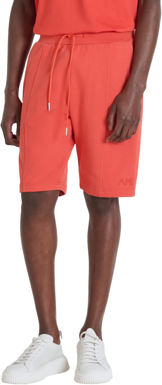 Antony Morato FLEECE SHORTS REGULAR FIT IN SUSTAINABLE COTTON BLEND FABRIC WITH EMBROIDERED LOGO Rood