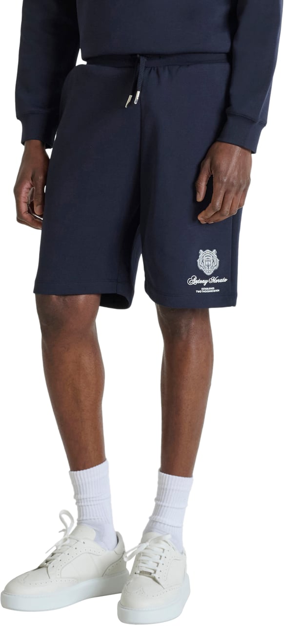 Antony Morato SHORTS IN INTERLOCK COTTON BLEND WITH TIGER PRINT PATCH AND RUBBER LOGO Blauw