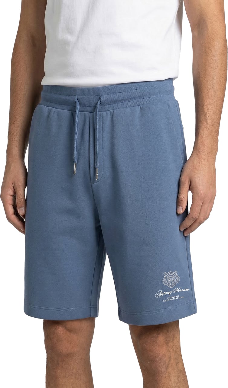 Antony Morato SHORTS IN INTERLOCK COTTON BLEND WITH TIGER PRINT PATCH AND RUBBER LOGO Blauw