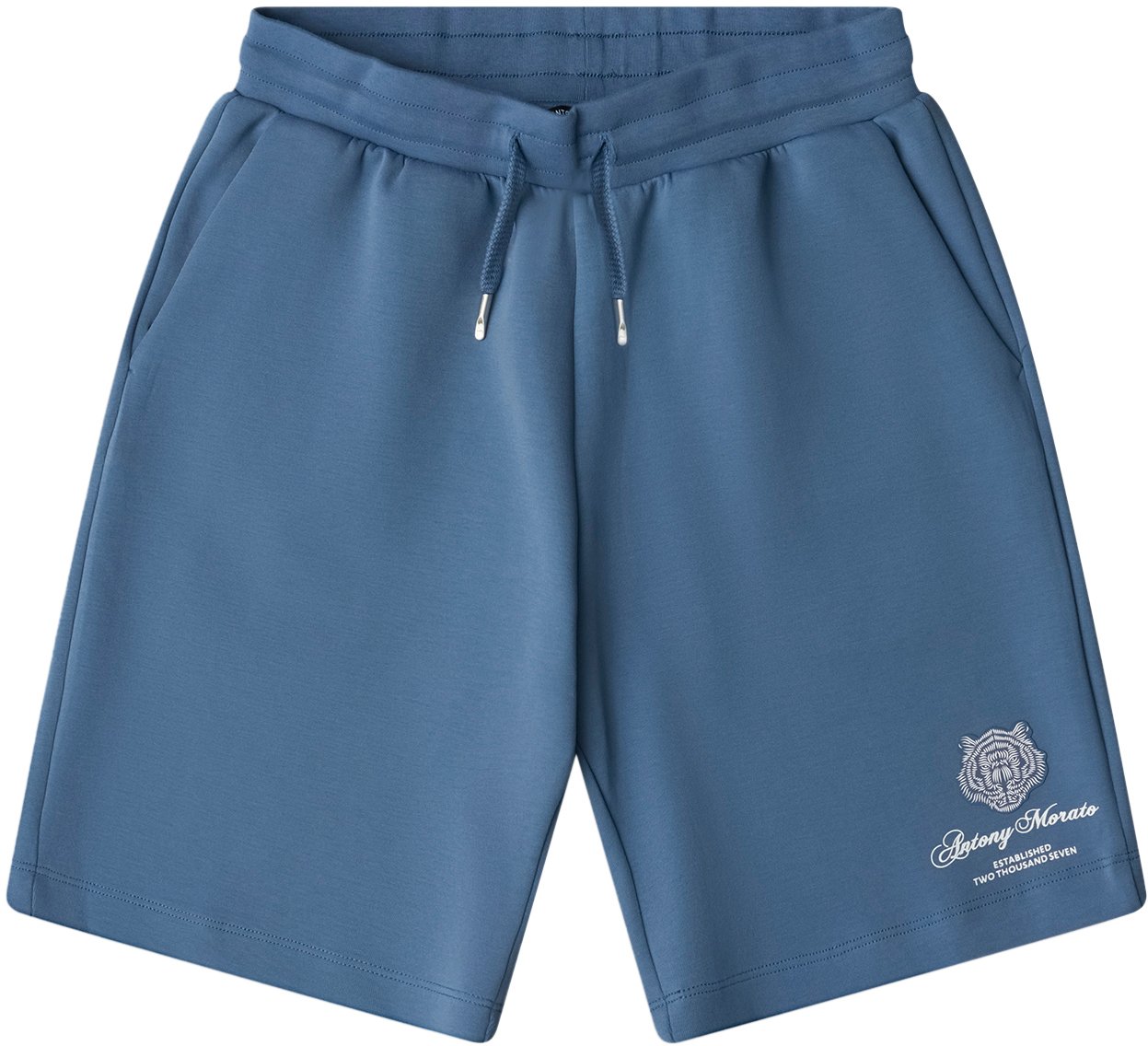 Antony Morato SHORTS IN INTERLOCK COTTON BLEND WITH TIGER PRINT PATCH AND RUBBER LOGO Blauw