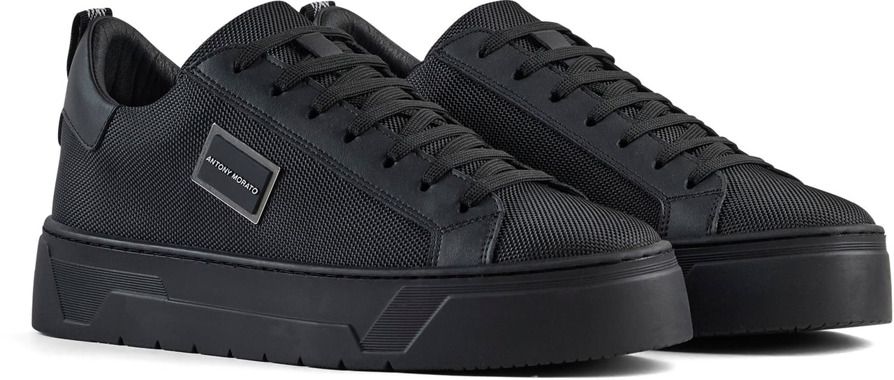 Antony Morato SNEAKER METAL BOLD IN NYLON FABRIC AND COATED LEATHER TRIMS.3D LOGO METAL PLATE.PLATFORM SOLE Zwart