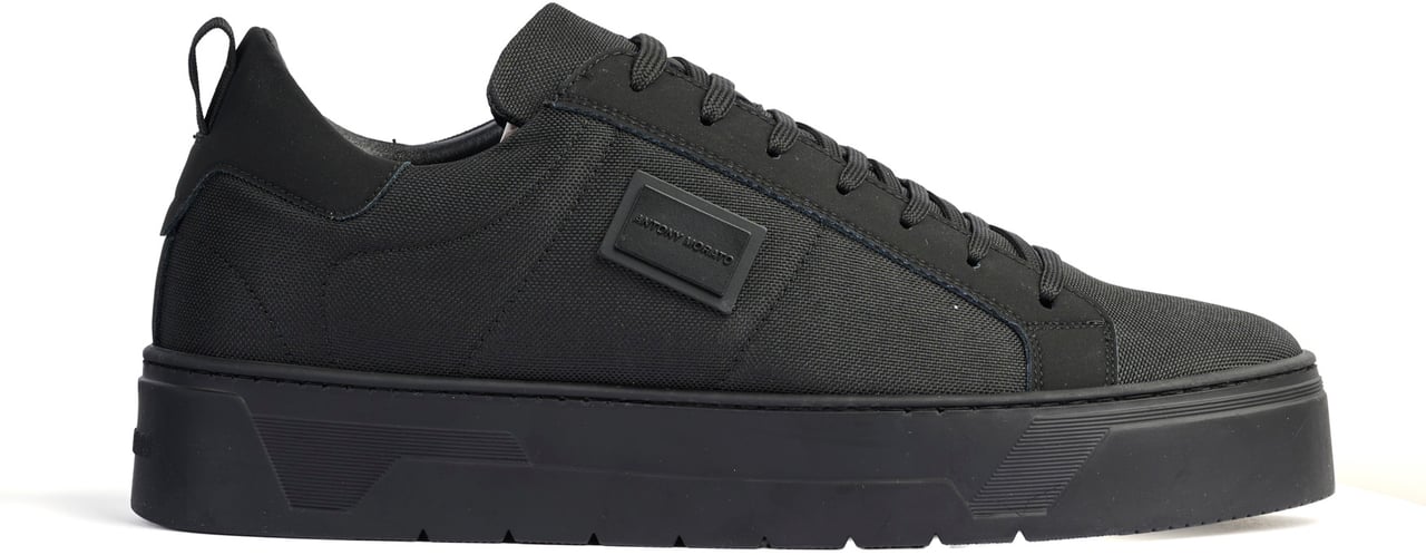 Antony Morato SNEAKER METAL BOLD IN COTTON BLEND FABRIC AND RECYCLED NUBUCK LEATHER.LOGO METAL PLATE.PLATFORM SOLE Zwart