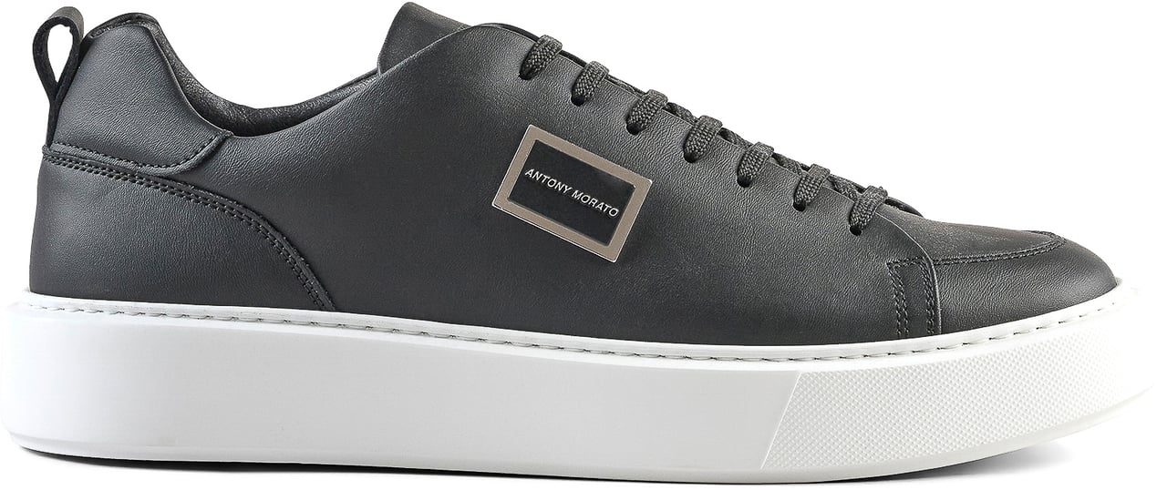 Antony Morato SNEAKER METAL DIXON IN COATED LEATHER.3D LOGO METAL PLATE.LIGHT EVA SOLE Zwart