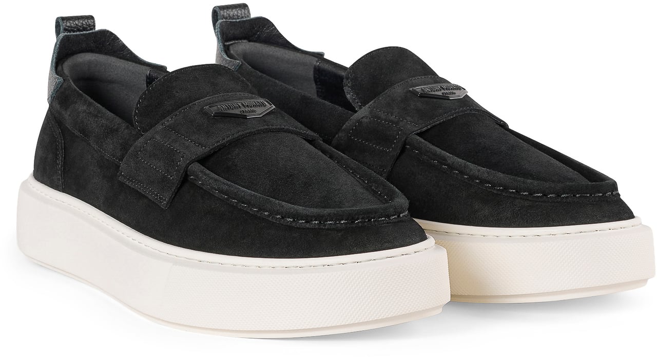 Antony Morato LOAFER ROWAN IN SUEDE.METAL.3D LOGO ON PLATE.LIGHT EVA SOLE Zwart