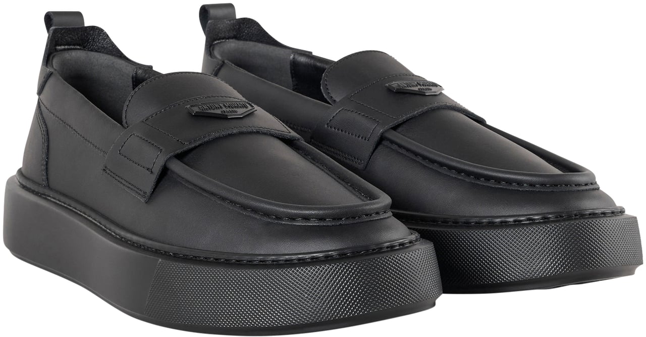 Antony Morato LOAFER METAL ROWAN IN COATED LEATHER.METAL.3D LOGO ON METAL PLATE.LIGHT EVA SOLE Zwart
