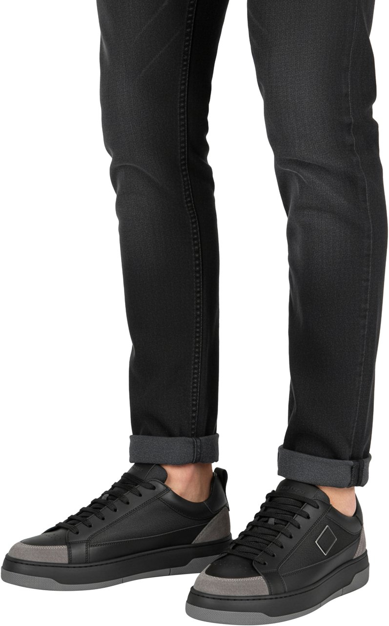 Antony Morato SNEAKER METAL GEYSER IN COTTON BLEND FABRIC AND COATED LEATHER.LOGO METAL PLATE.CHUNKY SOLE Zwart