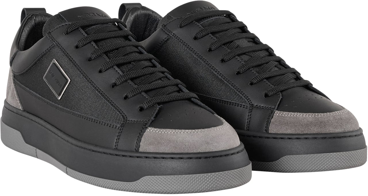 Antony Morato SNEAKER METAL GEYSER IN COTTON BLEND FABRIC AND COATED LEATHER.LOGO METAL PLATE.CHUNKY SOLE Zwart