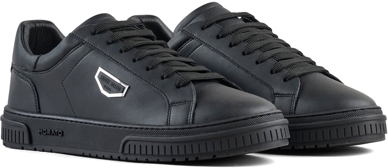 Antony Morato SNEAKER THEO IN COATED LEATHER.3D LOGO ON PLATE.TEXTURED AND RUFFLE RELIEF SOLE Zwart