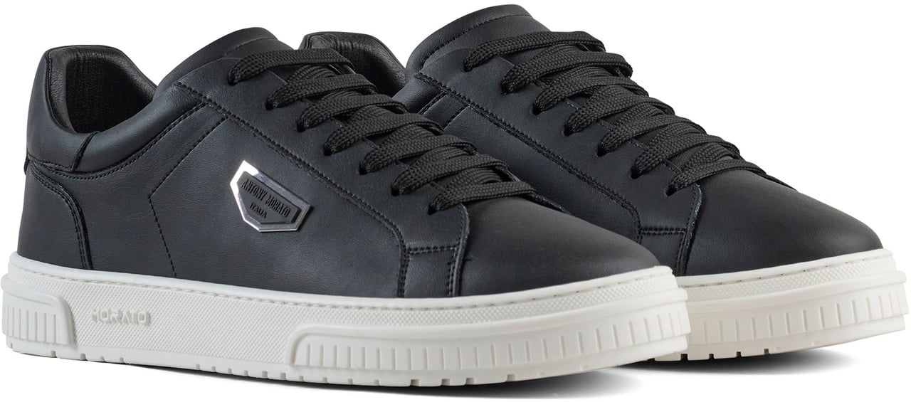 Antony Morato SNEAKER METAL THEO IN COATED LEATHER.3D LOGO ON METAL PLATE.TEXTURED AND RUFFLE RELIEF SOLE Zwart